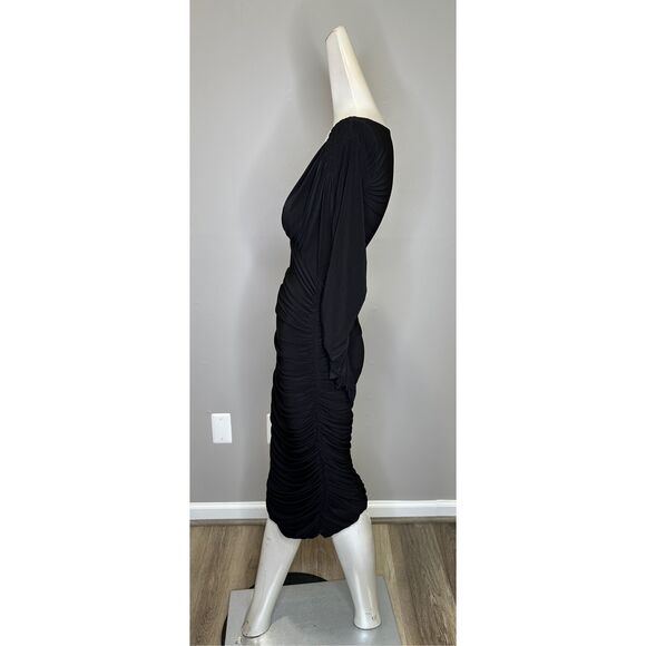 Norma Kamali Tara Long-Sleeve Deep-V Ruched Stretch Jersey Midi Dress $175 - Picture 5 of 11